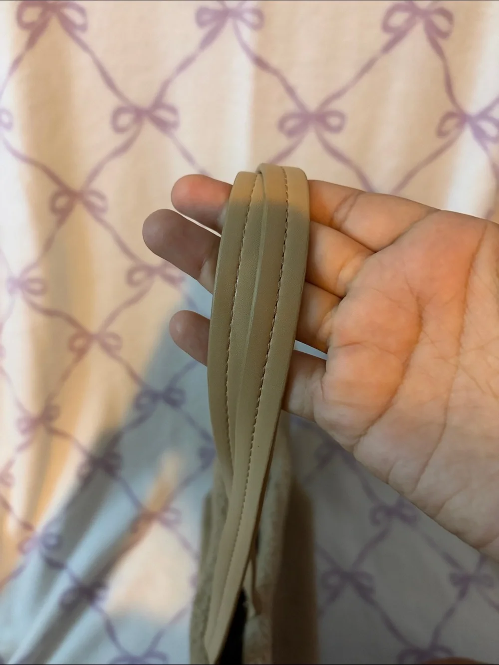 designer  Taupe Shearling Tote with Leather Straps